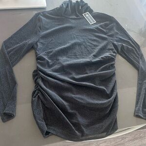 Women's Cable and Gauge dressy, black, shimmer, long sleeve top shirt blouse Lg